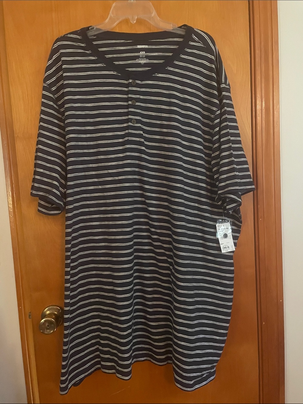 Kohl's Black and White Striped Short-Sleeve Henley Tee